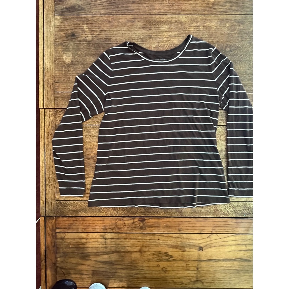 Banana Republic Timeless Tee Brown stripe long sleeve Size L cotton jersey fall